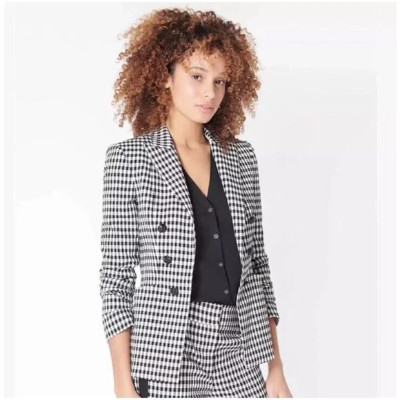 Veronica Beard Caldwell Dickey Blazer Gingham Black White NWT
